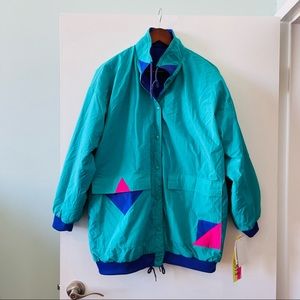 NWT deadstock Vintage retro reversible neon puffer windbreaker ski jacket coat